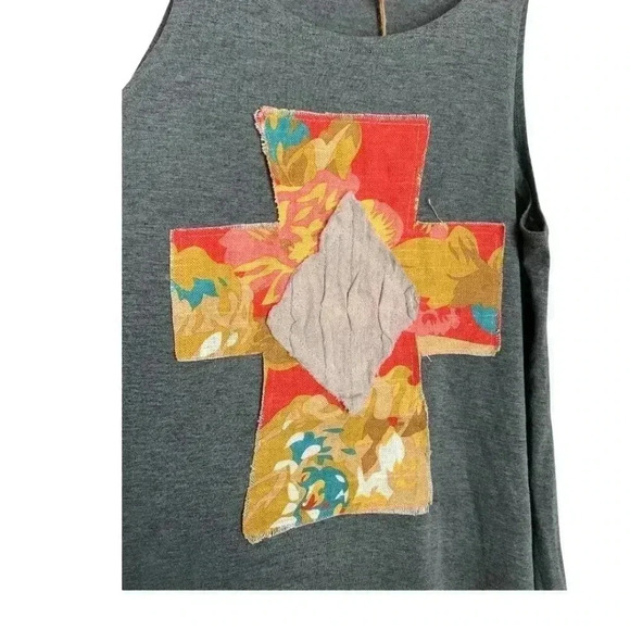 Lost Petal Linen Gray Women's Tank Size Small Patchwork Cross Swing Top - Picture 4 of 9